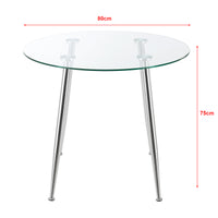 Tavolo Rotondo Humppila Piano in Vetro Ø80 Gambe in Acciaio Cromato [en.casa]