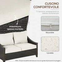 Divano da Giardino 2 Posti in Rattan PE con Cuscini, 132x70x74cm, Marrone
