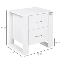 Comodino Moderno in Legno con 2 Cassetti per Camera da Letto, 48x39x54cm, Bianco