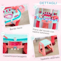 Tavolino Toeletta per Bambine con Sgabello, Specchio, Luci e Accessori, in PP e GPPS, 57x34x76 cm, Multicolore