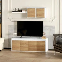 Set Mobile TV e Armadietto a Muro con 7 Ripiani e Scaffale Aperto, in Legno, 120x41x43.3 cm, Bianco e color Legno