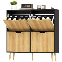 Mobile Portascarpe Stretto con 4 Cassetti Ribaltabili e Ripiani Regolabili per 16 Paia 95x26x95 cm Naturale e Nero