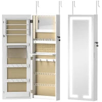 Specchio portagioie con LED da parete, con chiave, 37 x 10,5 x 108 cm, Bianco