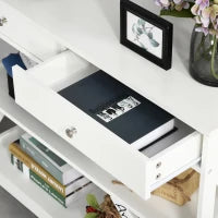 Tavolo Consolle con 2 Cassetti e 2 Mensole, Consolle Ingresso e Soggiorno in MDF, 100x30.5x80cm, Bianco