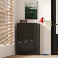 Portascarpe Ingresso con 2 Ante con Chiusura Soft e Ripiani Regolabili per 20 Paia di Scarpe Nero Lucido