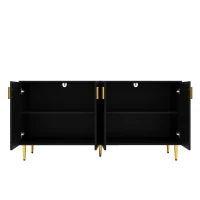 Credenza Moderna con Design a Onde, 4 Ante e 2 Cassetti, Manici e Piedi Dorati, per Soggiorno e Cucina, 152x40x75 cm, Nero