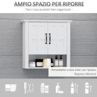 Armadietto 2 Ripiani Montabile a Parete da Parete Cucina Bagno Legno 60x19,8x58cm Bianco