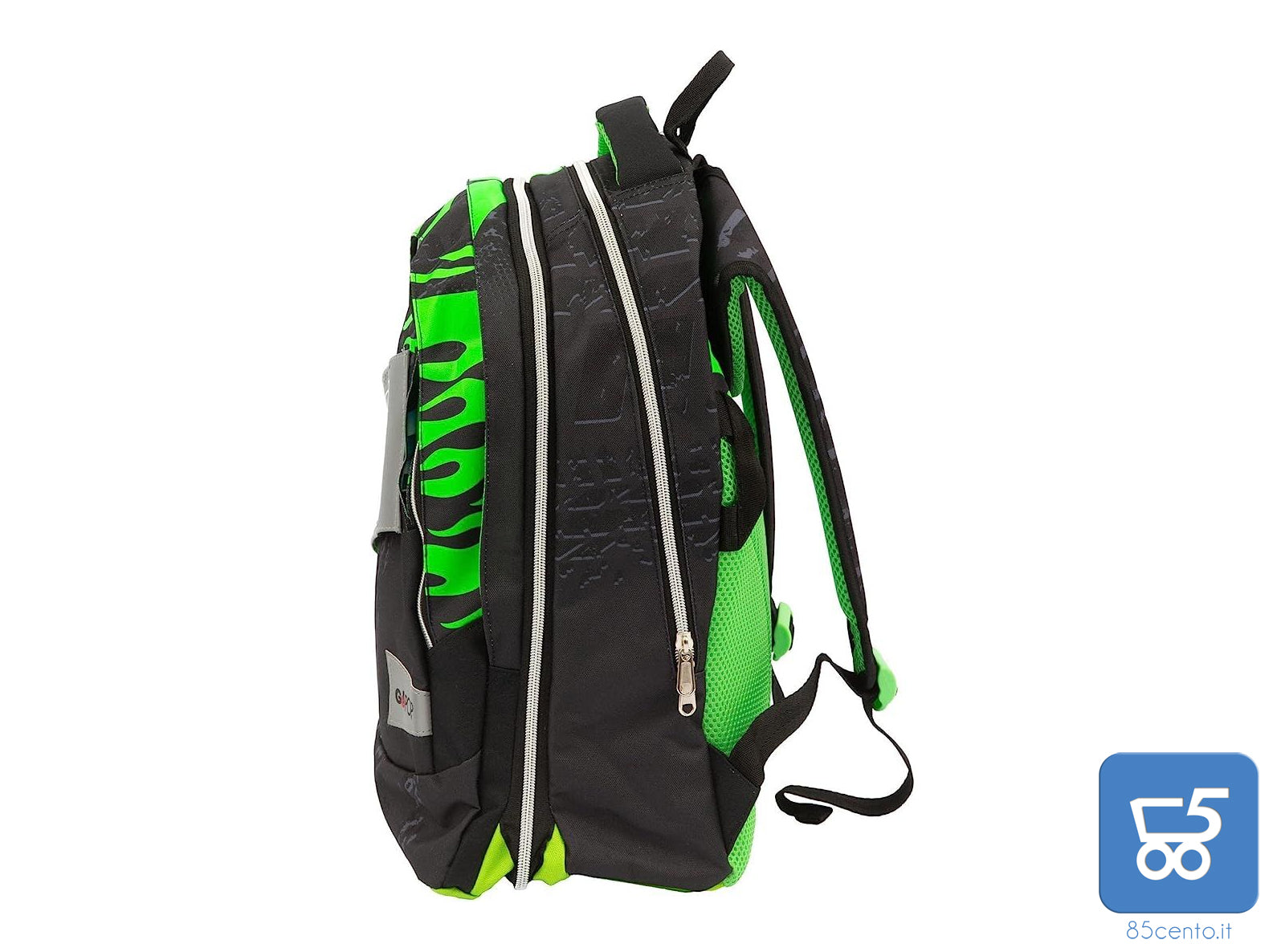 GoPop Round Zaino Estendibile MONSTER TRUCK con 3 Scomparti – Capacità 35 L, Verde/Nero