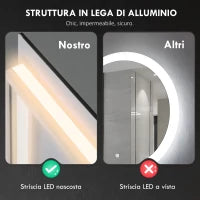 Specchio da Bagno Anticondensa con Luminosità e Colore Regolabili, in Vetro e Lega di Alluminio, 80x60x4 cm