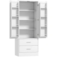 Credenza da Cucina con Armadietto con 8 Ripiani Portaspezie e 2 Cassetti, 60x40x159 cm, Bianco