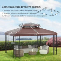 Copertura per Gazebo da Giardino Tetto Sostitutivo Anti-UV Impermeabile in Poliestere 3x4m, Marrone