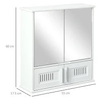kleankin Mobiletto Bagno Pensile con Antine a Specchio, 55x17.5x60cm - Bianco