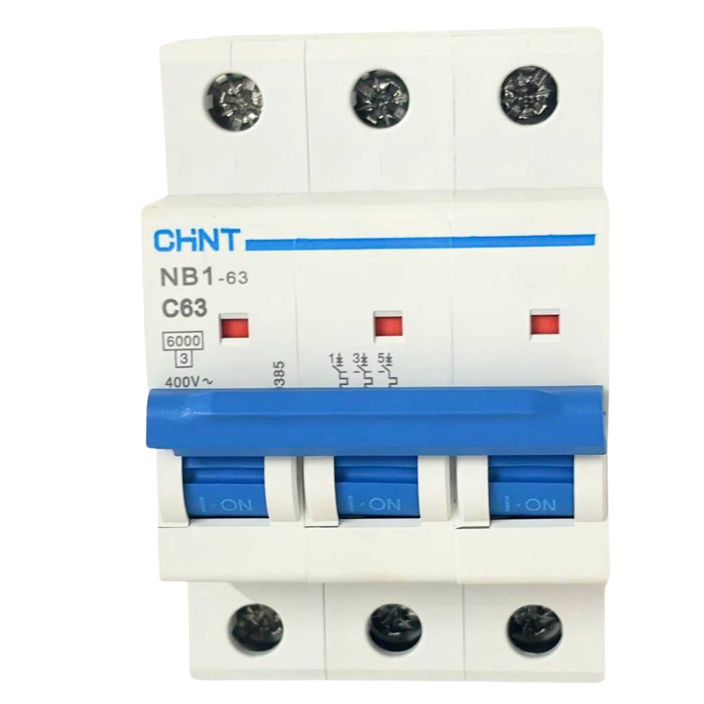Chint nb1-63 interruttore magnetotermico 3p curva c 6ka guida din *** ampere 63 ampere, confezione 1