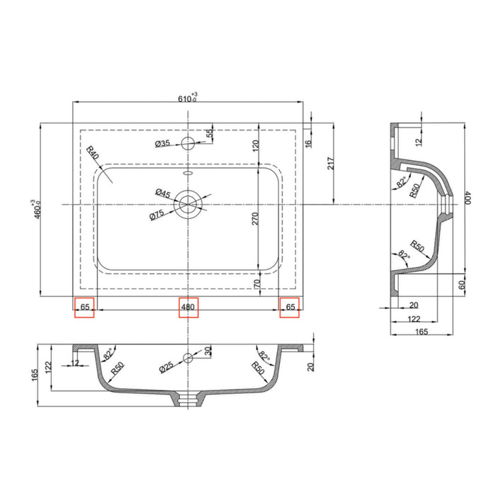Lavabo ad incasso mineral marmo colore bianco opaco mobile composizione bagno *** misure 61x46 cm, confezione 1
