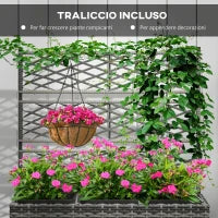 Fioriera con Grigliato per Rampicanti con 3 Vasi in Acciaio e Rattan PE, 84x30x107cm, Grigio
