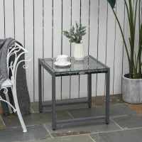 Tavolino da Caffè da Giardino Piano in Vetro Temperato in Rattan Alluminio 50 x 49,5 x 50 cm
