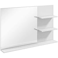 kleankin Specchio da Bagno a Parete con 2 Ripiani Laterali e Ripiano Inferiore, in MDF e Vetro, 75x10x48 cm, Bianco
