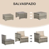 Salotto da Giardino in Rattan PE da 8 Pezzi con Poltrone, Tavolini e Sgabelli, Beige