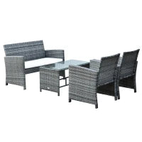 Set Mobili 4 Pezzi Divanetto 2 Poltrone Tavolino da Giardino Metallo, Rattan 108.5 x 61.5 x76.5 cm
