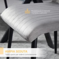 Set 2 Sedie da Cucina Imbottite e Salvaspazio con Gambe in Acciaio, 43x58x90 cm, Grigio e Nero