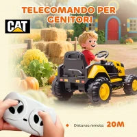 Macchina Elettrica per Bambini 3-6 Anni Marchio Ufficiale CAT 12V, Guida Manuale e con Telecomando, Giallo
