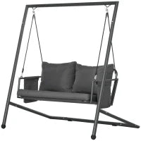 Dondolo da Giardino 2 Posti con Cuscini e Tasche, in Acciaio e Textilene, 168x117x181 cm, Grigio Scuro