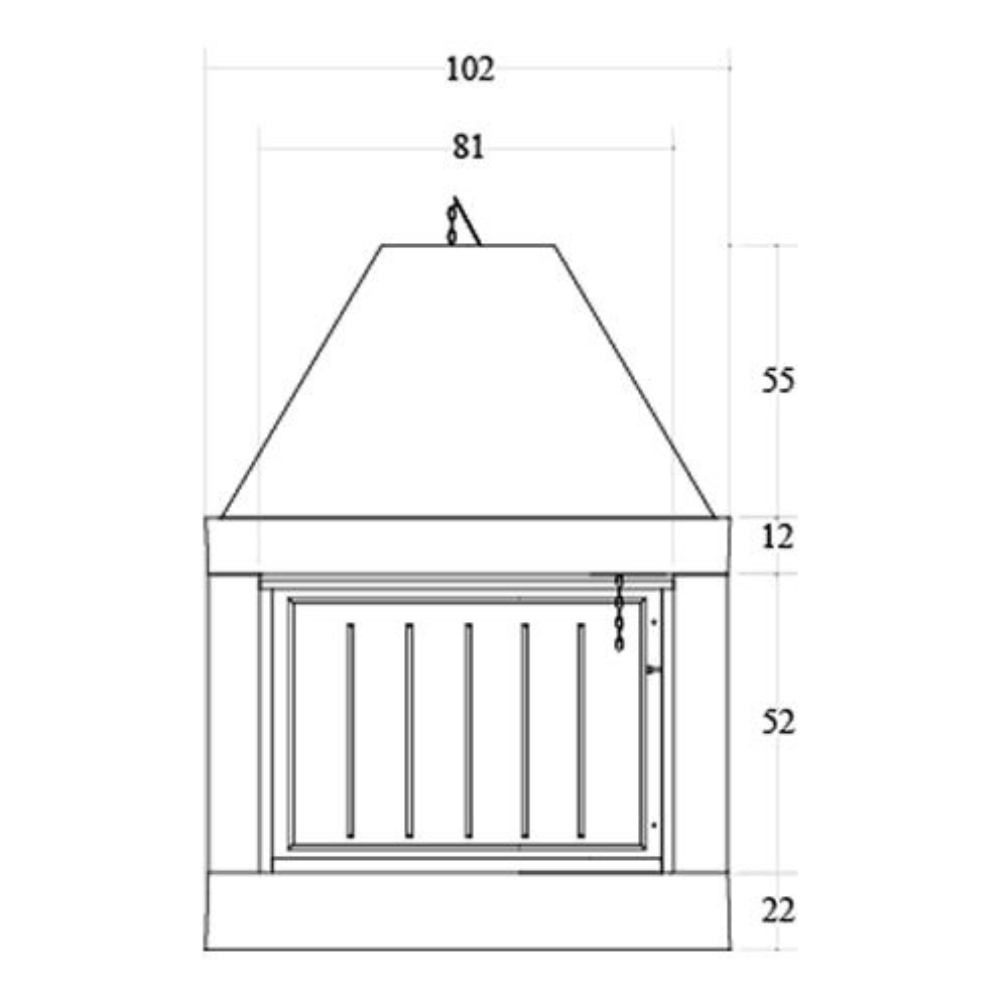 Camino legna prefabbricato ghisa focolare aperto qr100 riscaldamento design
