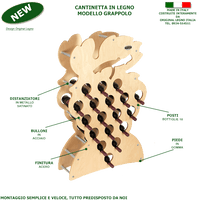 CANTINETTA IN LEGNO PORTA BOTTIGLIE VINO MODELLO GRAPPOLO 18 BOTTIGLIE FINITURA ACERO L.75 x P,25 x H.120 100% FABBRICATO IN ITALIA