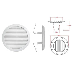 Griglia di Ventilazione Rotonda Con Molla D90mm Foro Regolabile 55-85mm Made In Italy