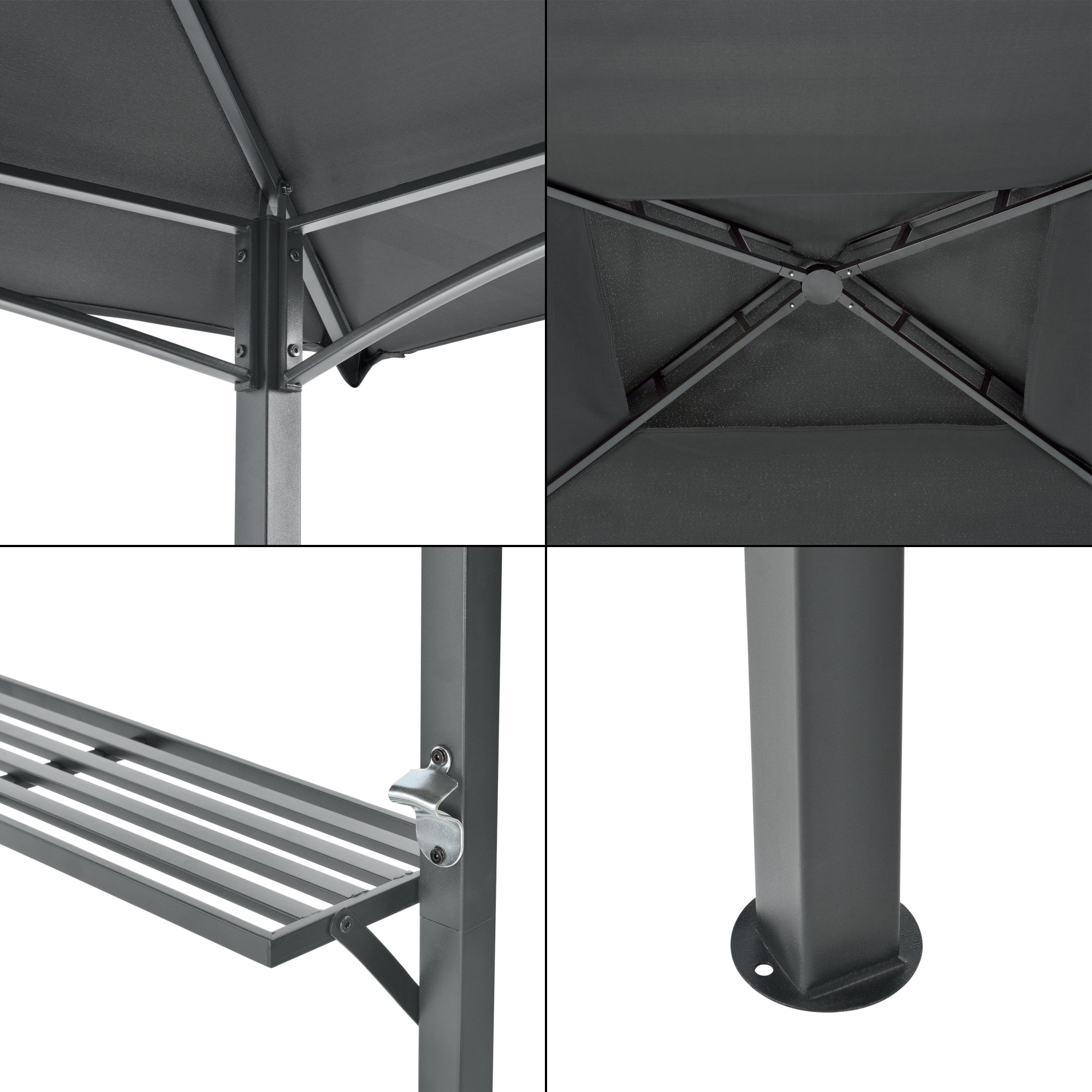 Gazebo per BBQ / Griglia 250x241x151 cm Riparo da Giardino con Tettucio Doppio e 2 Mensole Laterali - Struttura in