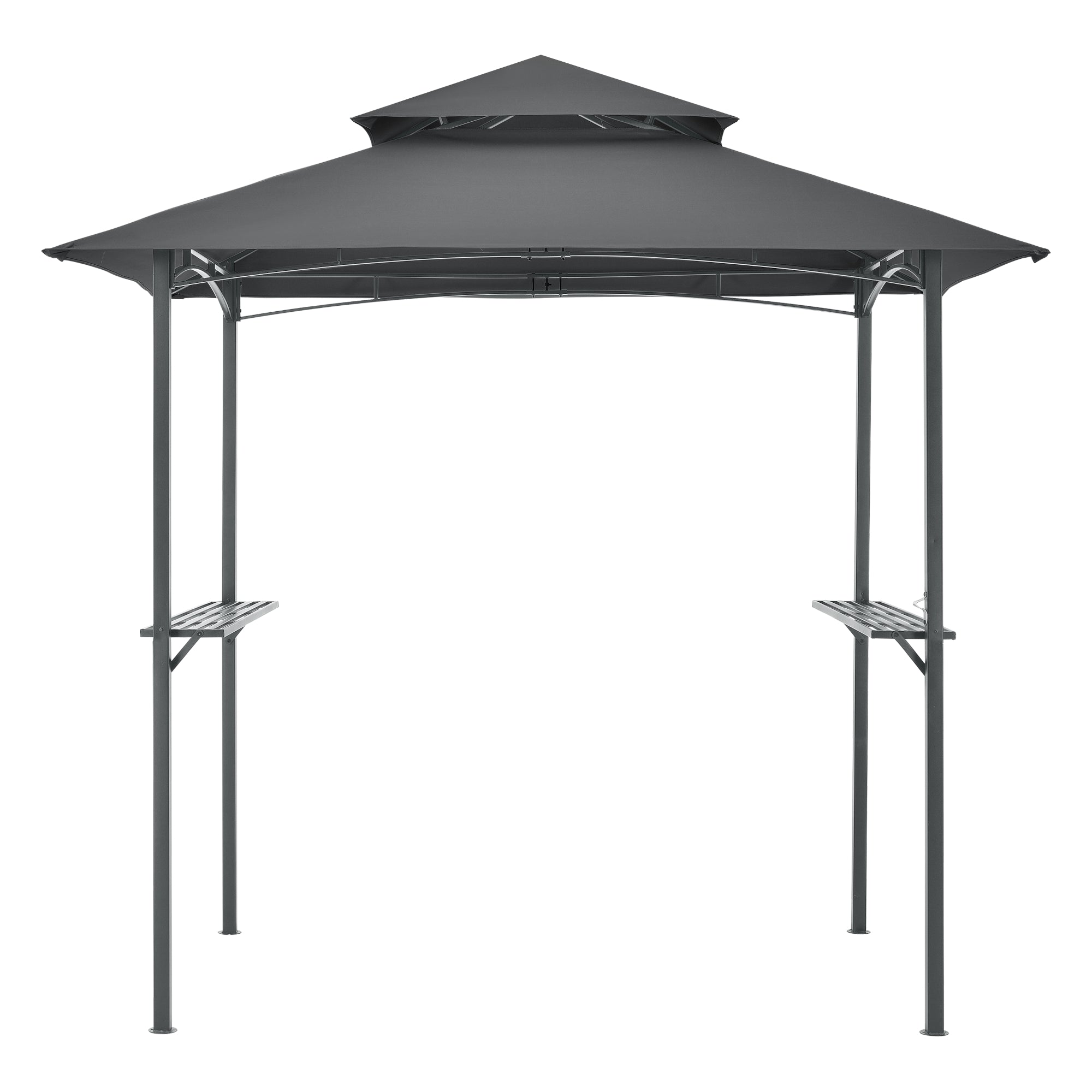 Gazebo per BBQ / Griglia 250x241x151 cm Riparo da Giardino con Tettucio Doppio e 2 Mensole Laterali - Struttura in