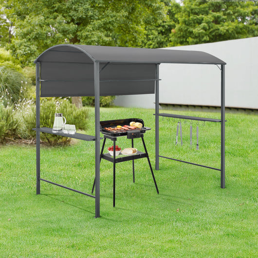 Gazebo per Barbecue con 2 Mensole e Ganci 215x220x140 cm Copertura / Riparo da Giardino per Griglia con Tenda