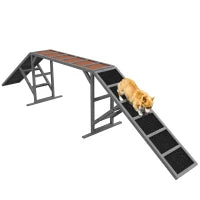 Rampa d'Agilità per Cane, Attrezzatura di Agilità per Cani, Barre di Sicurezza Superficie Antiscivolo, 325 x 55 x 69 cm Grigio