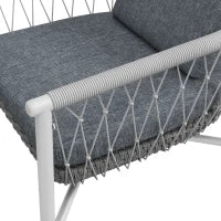 Set da Giardino in Rattan da 4 Pezzi, Funzione Dondolo, Cuscini per Sedute, Polirattan, Struttura in Metallo, Grigio