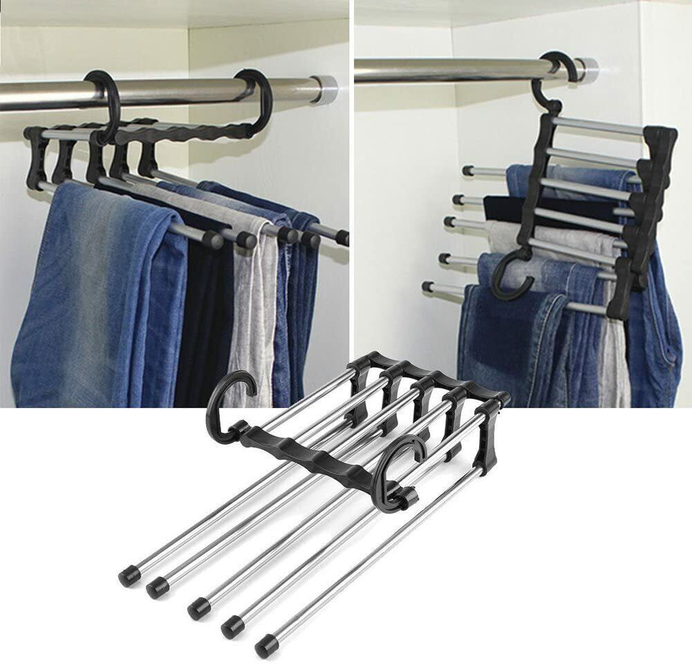 Gruccia appendiabiti multipla 5 in 1 pieghevole per pantaloni salva spazio
