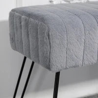 Panca Fondo Letto Imbottita in Peluche, Legno e Metallo, 82x30x47 cm, Grigia e Nera