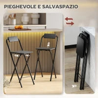 Set 2 Sgabelli da Bar Pieghevoli con Poggiapiedi, in Legno e Acciaio, 37x45x87 cm, Nero