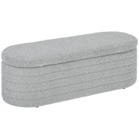 Panca Fondo Letto in Tessuto Teddy con Vano Contenitore, 116x41x40.5cm, Grigio Chiaro