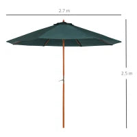 Ombrellone da giardino in legno di pioppo, copertura di poliestere Verde, Stabile, Anti-UV, Ø270 x 250cm
