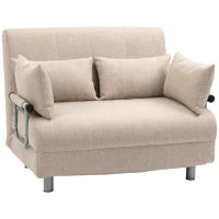 Divano Letto 2 Posti 3 in 1 Convertibile in Poltrona Reclinabile e 4 Cuscini, 102x82x81 cm, Beige