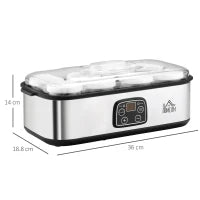 Yogurtiera Elettrica 25W con 8 Vasetti Inclusi, Timer 1-48 Ore e Temperatura Regolabile 20-50°C, 36x18.8x14cm, Argento
