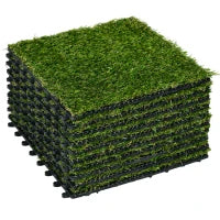 Erba Sintetica Artificiale, Set di 10 Piastrelle 30 x 30 cm, Spessore 3 cm, Design ad Incastro, Verde