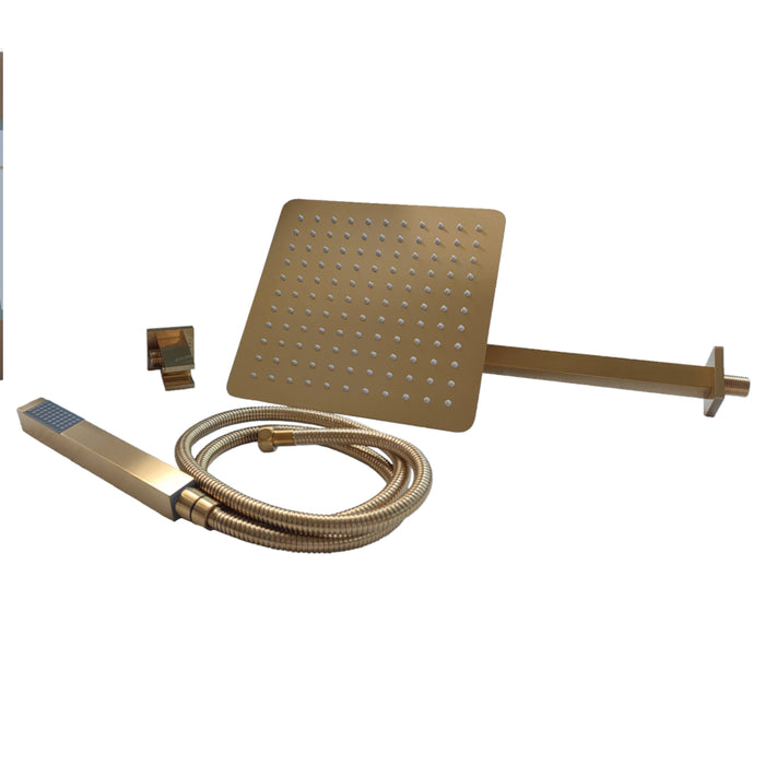 Set per doccia soffione quadro in acciaio inox 25x25 millimetri color oro satinato *** finitura- oro matt satinato, c...