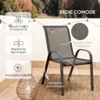 Set da Giardino 3 Pezzi con 2 Sedie da Giardino 54x71x93 cm e Tavolino Rotondo Ø60x71 cm in Acciaio Nero