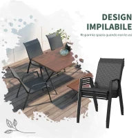 Set 4 Sedie da Giardino Impilabili con Braccioli in Rattan PE e Acciaio, Grigio