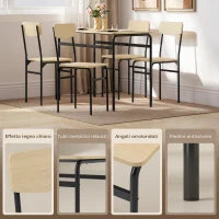 Set da Pranzo 5 Pezzi con Tavolo Rettangolare e 4 Sedie da Pranzo, in Legno e Metallo, Nero e color Legno