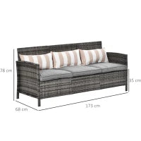 Divano 3 Posti da Esterni in Rattan (PE) con Cuscini Imbottiti e Sfoderabili, Giardino/Terrazzo, 173x68x78cm