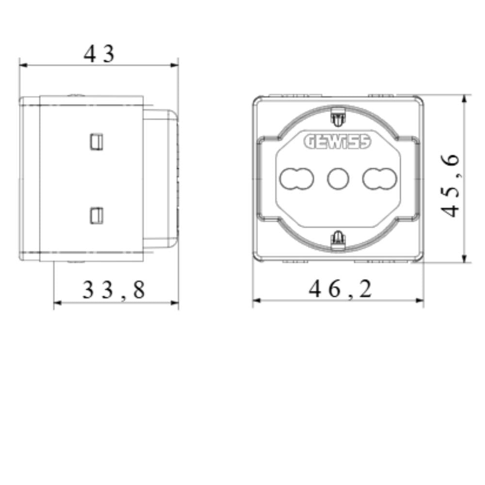 Gewiss gw20296 presa standard italiano/tedesco 250v ac 2p+t 16a bivalente p40