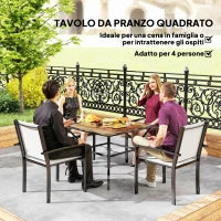 Tavolo da Giardino Marrone per 4 Persone con Foro Centrale per Ombrellone, 94L x 94P x 71A cm