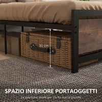 Struttura Letto Singolo in Legno e Acciaio con Doghe in Stile Industriale, 90x200cm